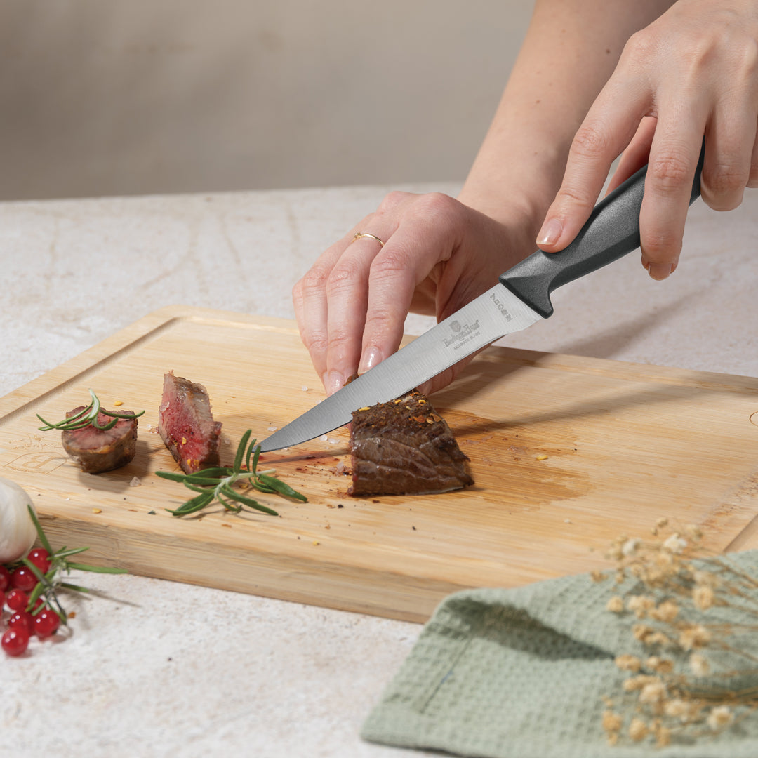 Set 10 Cuțite de Bucătărie cu Suport din Bambus