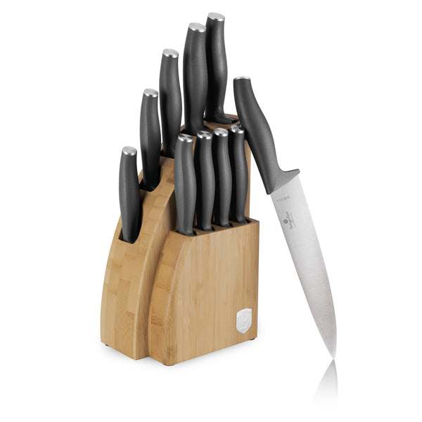 Set 10 Cuțite de Bucătărie cu Suport din Bambus