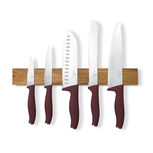Set 6 Cuțite de Bucătărie cu Suport Magnetic din Lemn